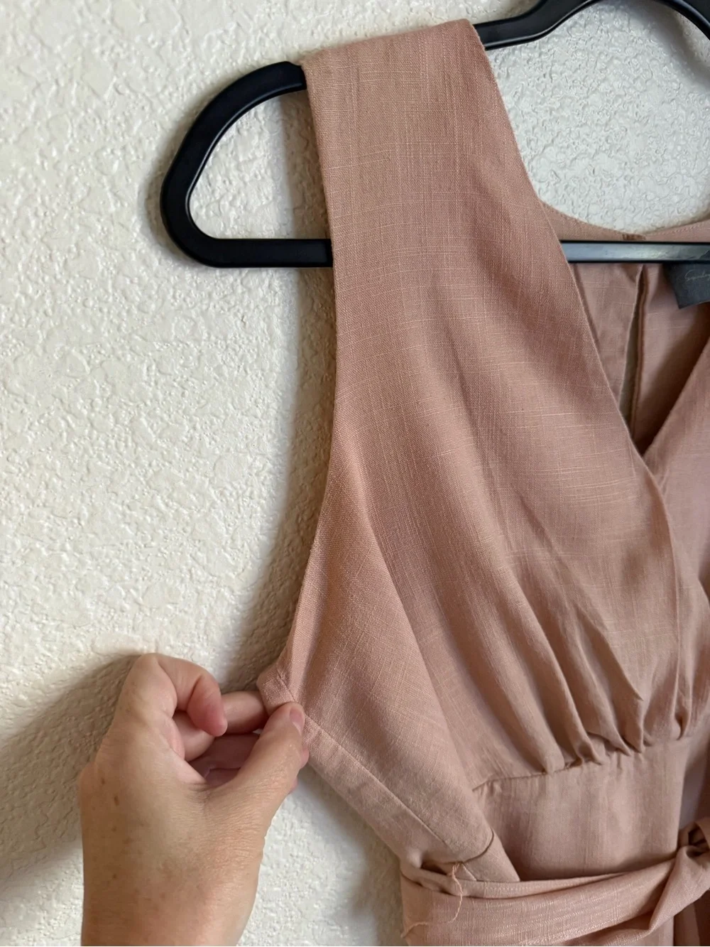 Anthropologie Sunday in Brooklyn Faux Wrap Sleeveless Linen Mini Dress M Peach